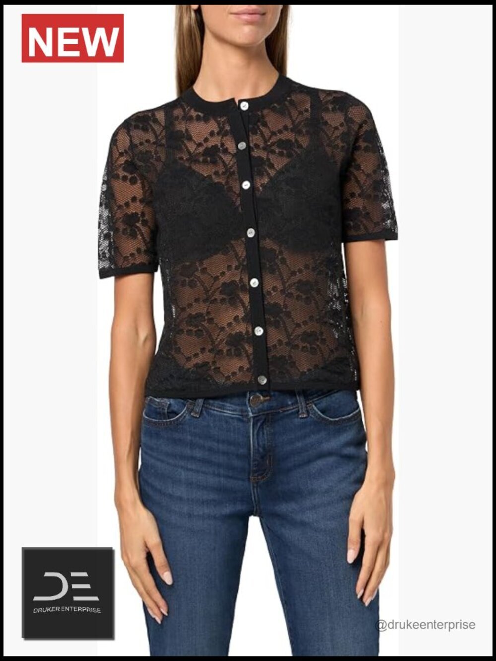 Lace Short Sleeve Cardigan, Sweater, Sheer Knit, Button Down